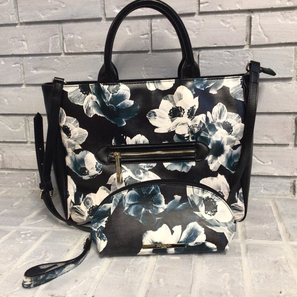 JACK-FRENCH Floral Tote/Shoulder Bag with matching makeup bag EUC